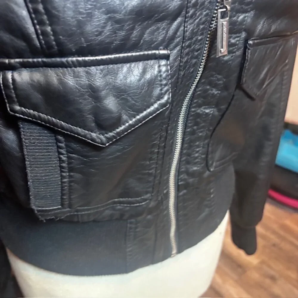 Jou Jou Black Faux Leather Moto Jacket | Size L - Picture 7 of 11